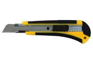 Нож Bohrer с выдвижными лезвиями усиленный, двухкомпонентная ручка, регулируемый фиксатор лезвия (сталь SK4), 18 мм