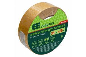 Лента клейкая двусторонняя, на тканевой основе Сибртех, 38 мм х 25 м
