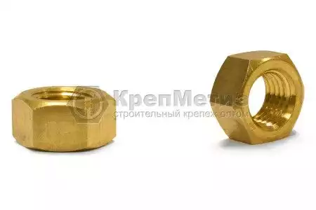 Гайка с мелким шагом латунная DIN 934, 10х1,0 мм, 1 шт/уп - Фото 1