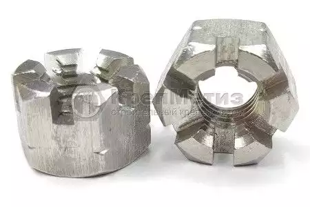 Гайка корончатая прорезная DIN 935/ГОСТ 5918-73 класс прочности 6.0, 8.0, 10.0 20х8,0 50 шт. - Фото 1