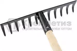 Грабли стальные, 12 прямых зубьев, деревянный черенок, Сибртех