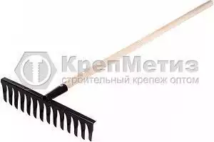 Грабли стальные, 14 витых зубьев, деревянный черенок, Сибртех