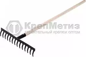 Грабли стальные, 14 прямых зубьев, деревянный черенок, Сибртех