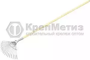 Грабли веерные стальные, 18 круглых зубьев, деревянный черенок, Сибртех